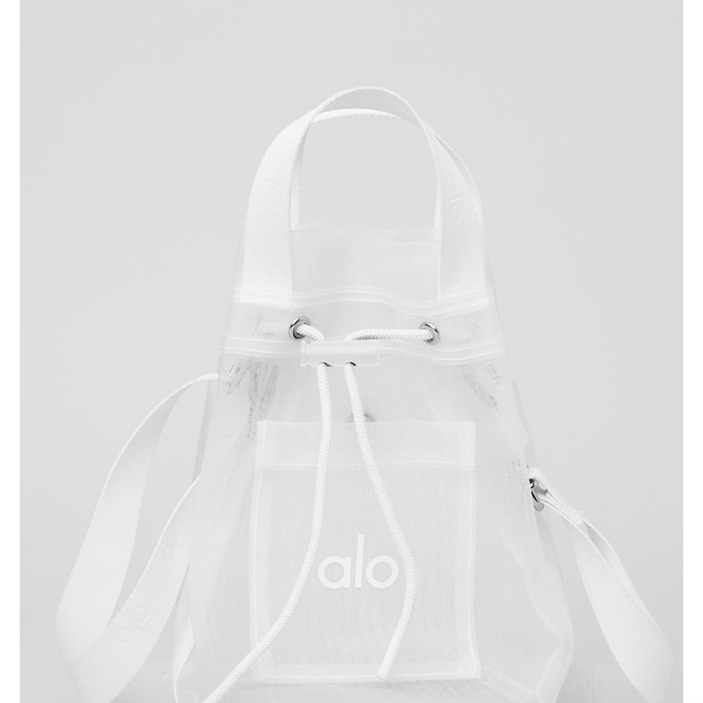 ALO Yoga Sheer Cross Body Bucket Bag in White